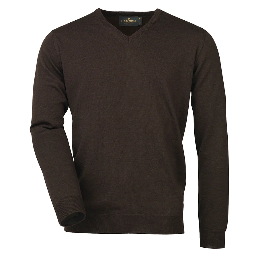 Laksen Sussex, merino herentrui met V-hals, chocolate