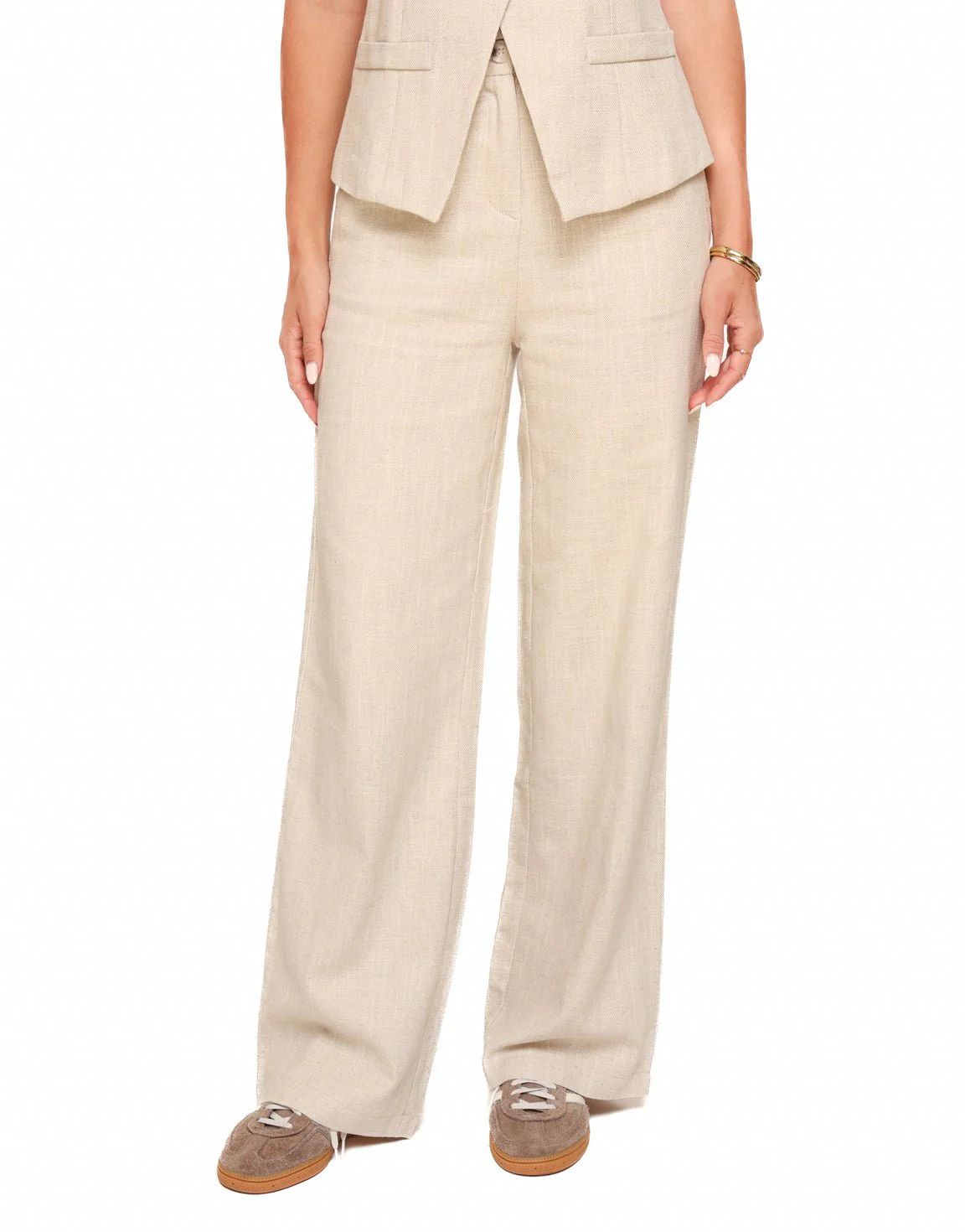 Beige Linnen Hoge Knopen Gilet - Set - Image 5