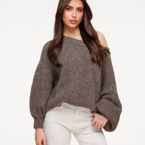Donker Taupe Gebreide Off Shoulder - Trui