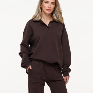 Donkerbruine Knopen LS Jogging - Trui