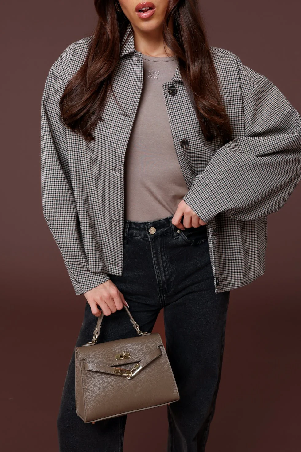 Donkertaupe Gouden Midi Detail - Tas - Image 8