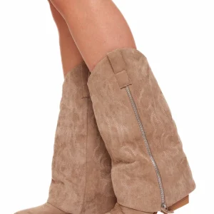 Taupe Suede Overlap Rits - Laarzen