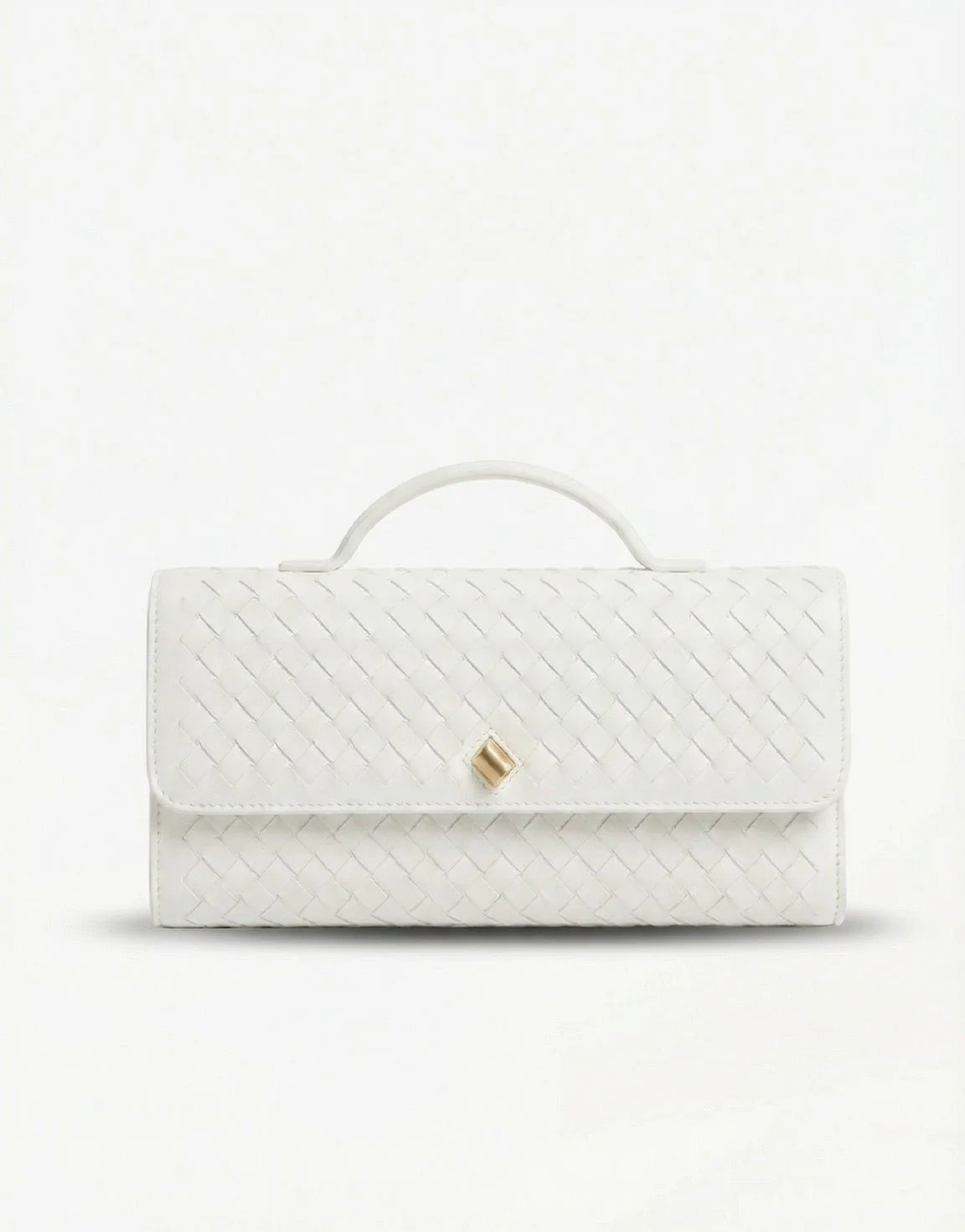 Witte PU Gouden Detail Clutch - Tas